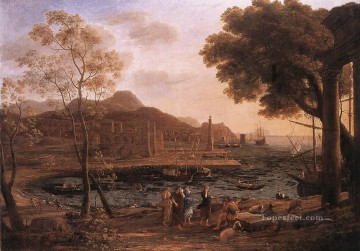Escena del puerto con el duelo del paisaje de Heliades Playa Claude Lorrain Pinturas al óleo